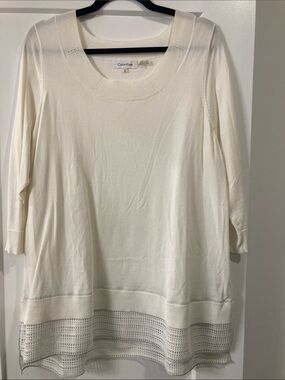 Calvin Klein Cream Scoop Neck Knit Tunic Top with Mesh Hem